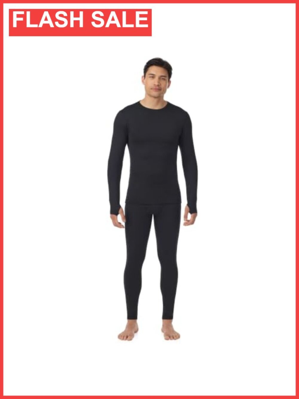 Men's Heavyweight Fleece Lined Thermal Base Layer Set Crewneck Thumbholes Winter